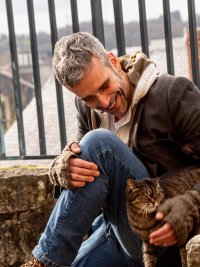 with a cat